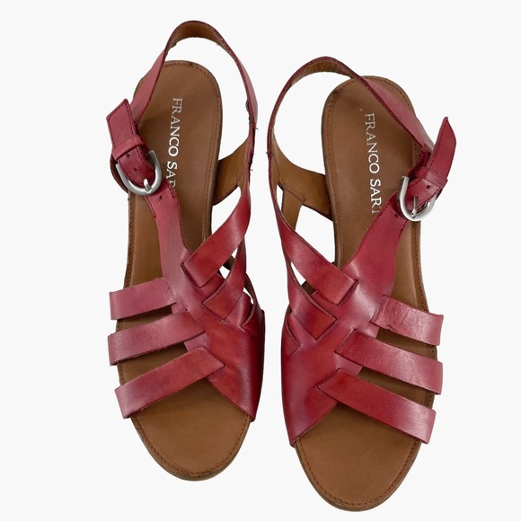 Franco Sarto Hanako Leather Red Maroon Wood Wedges‎ - Picture 4 of 11